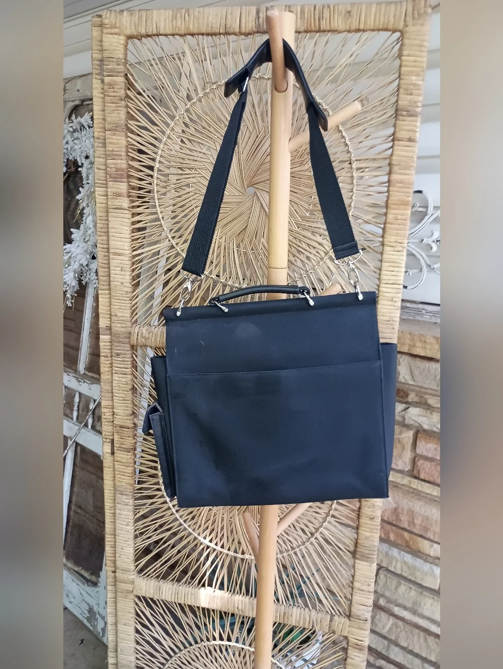 Nine West Black Laptop Messenger Bag with Silver Hardware